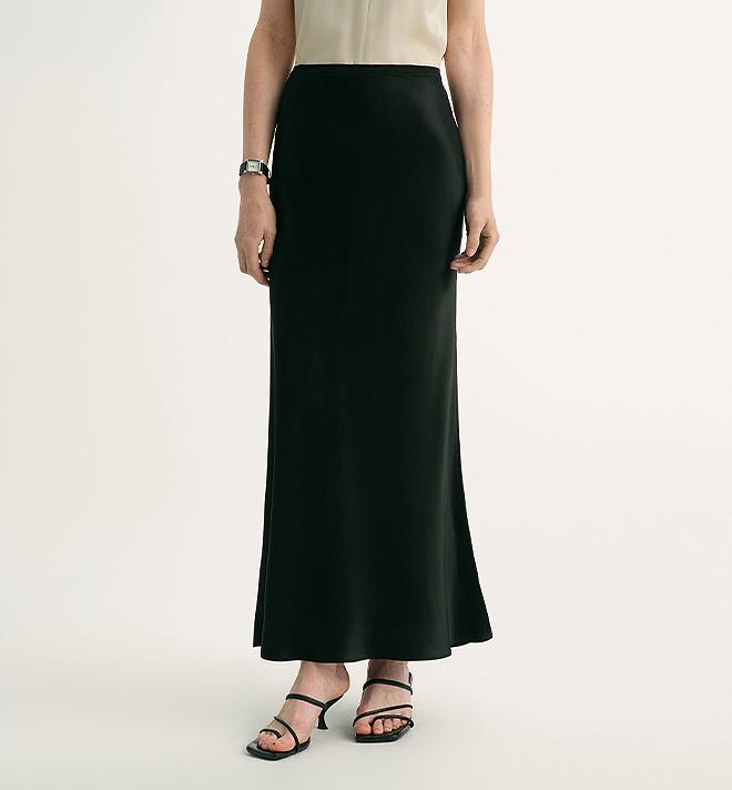 "Extremely luxurious" American EASTMAN acetate glossy bias-cut elegant slim fishtail skirt-5