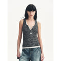 "Summer Night Starry Sky" Cotton and Linen Blended Henley Collar Beaded Vest Summer-4