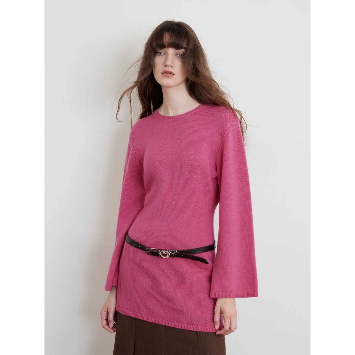 "Autumn Sweet Cheese" merino wool fashionable waist slimming trumpet sleeve sweater for women-5