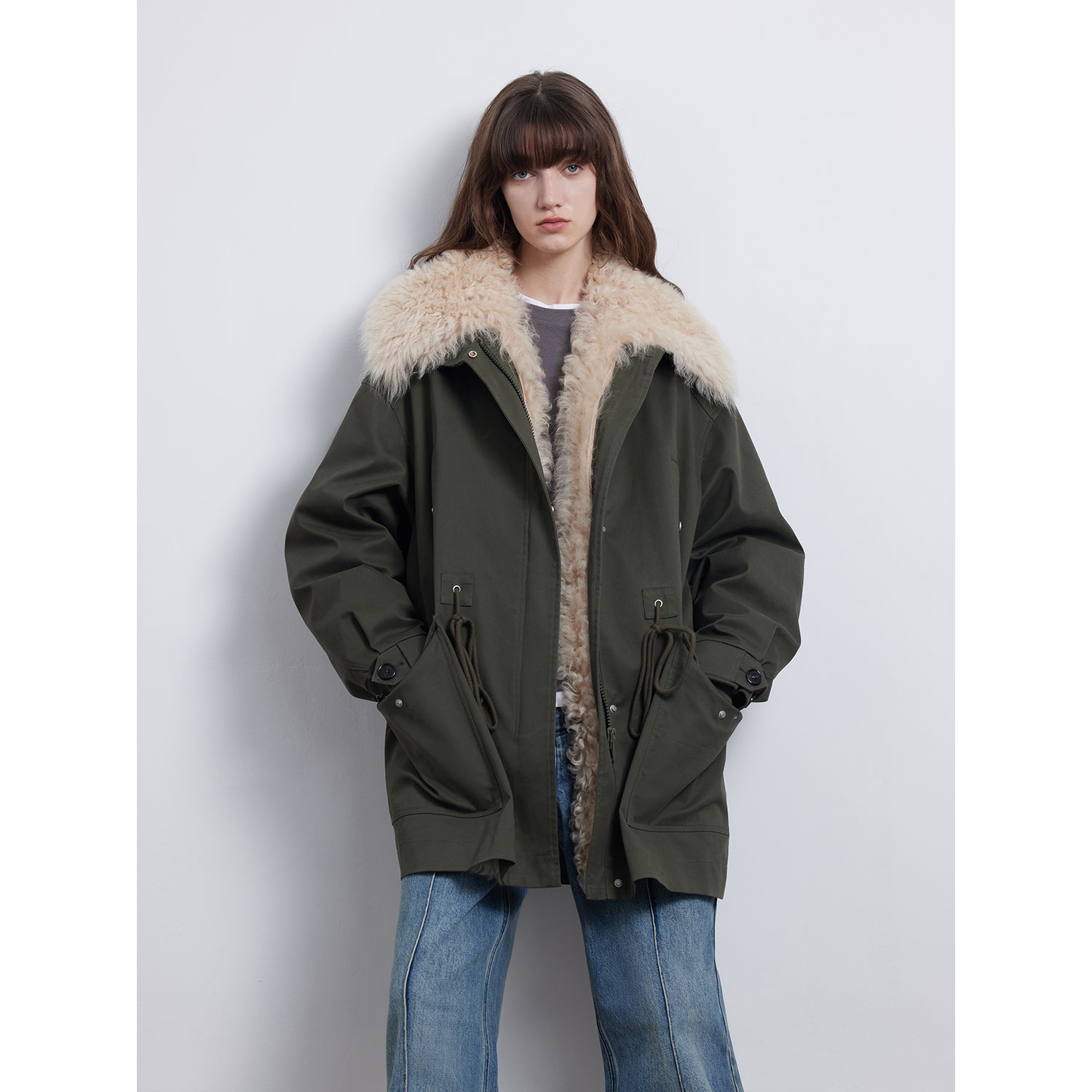 Green Mile Miracle Loose Drawstring Down Removable Mid-Length Jacket-5