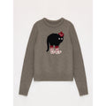 "Brani" Superfine Merino Wool Cotton Blend Animal Jacquard Round Neck Sweater for Women-5
