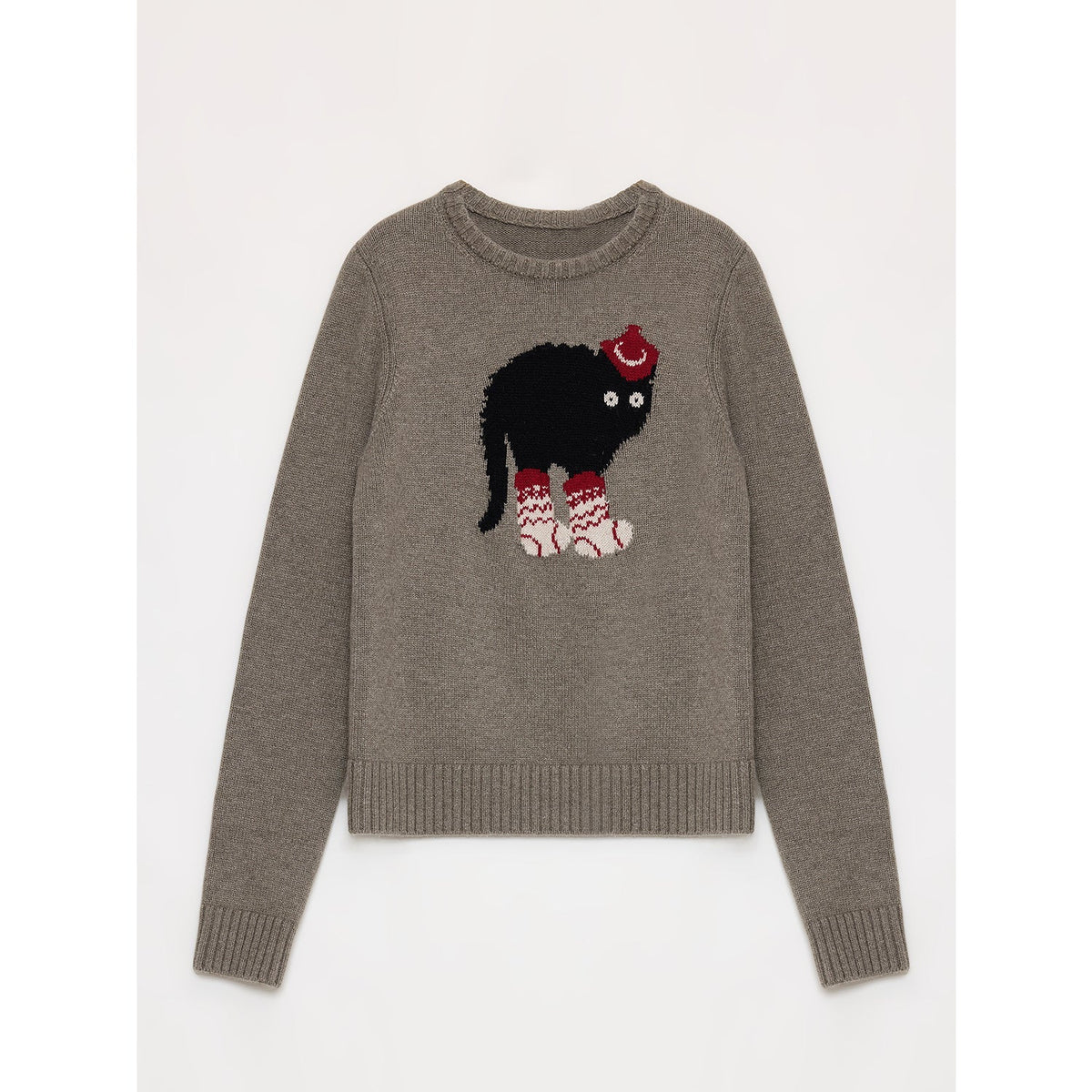 "Brani" Superfine Merino Wool Cotton Blend Animal Jacquard Round Neck Sweater for Women-5