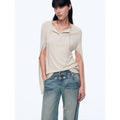 "Minimal Message" ethnic print modal knit henley collar tie long sleeve T-shirt top-5