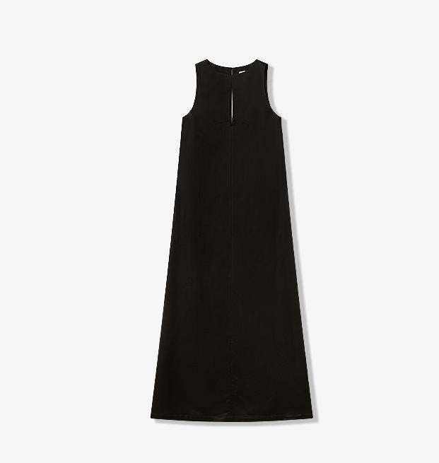 "Corridor Stride" skin-friendly and delicate imported acetate wool slimming hollow neckline A-line dress-6