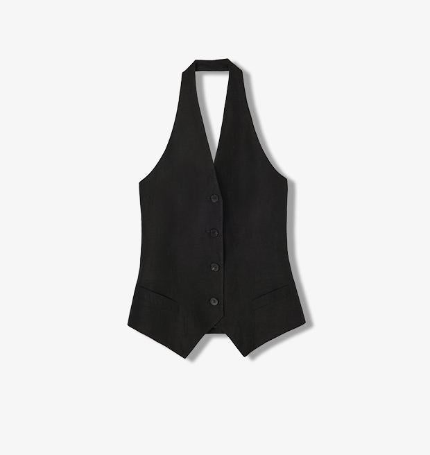 Classic old money style cool feeling silk linen halterneck sleeveless short vest women's top-6