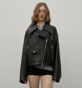 "Retro Film" Motorcycle Sheep Leather Jacket Women's Genuine Leather Jacket-3