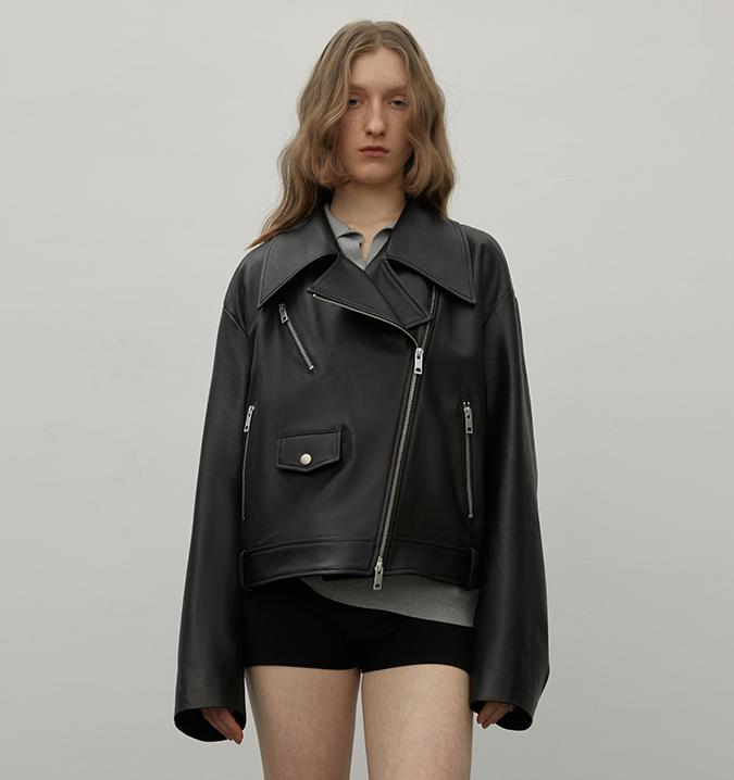 "Retro Film" Motorcycle Sheep Leather Jacket Women's Genuine Leather Jacket-3