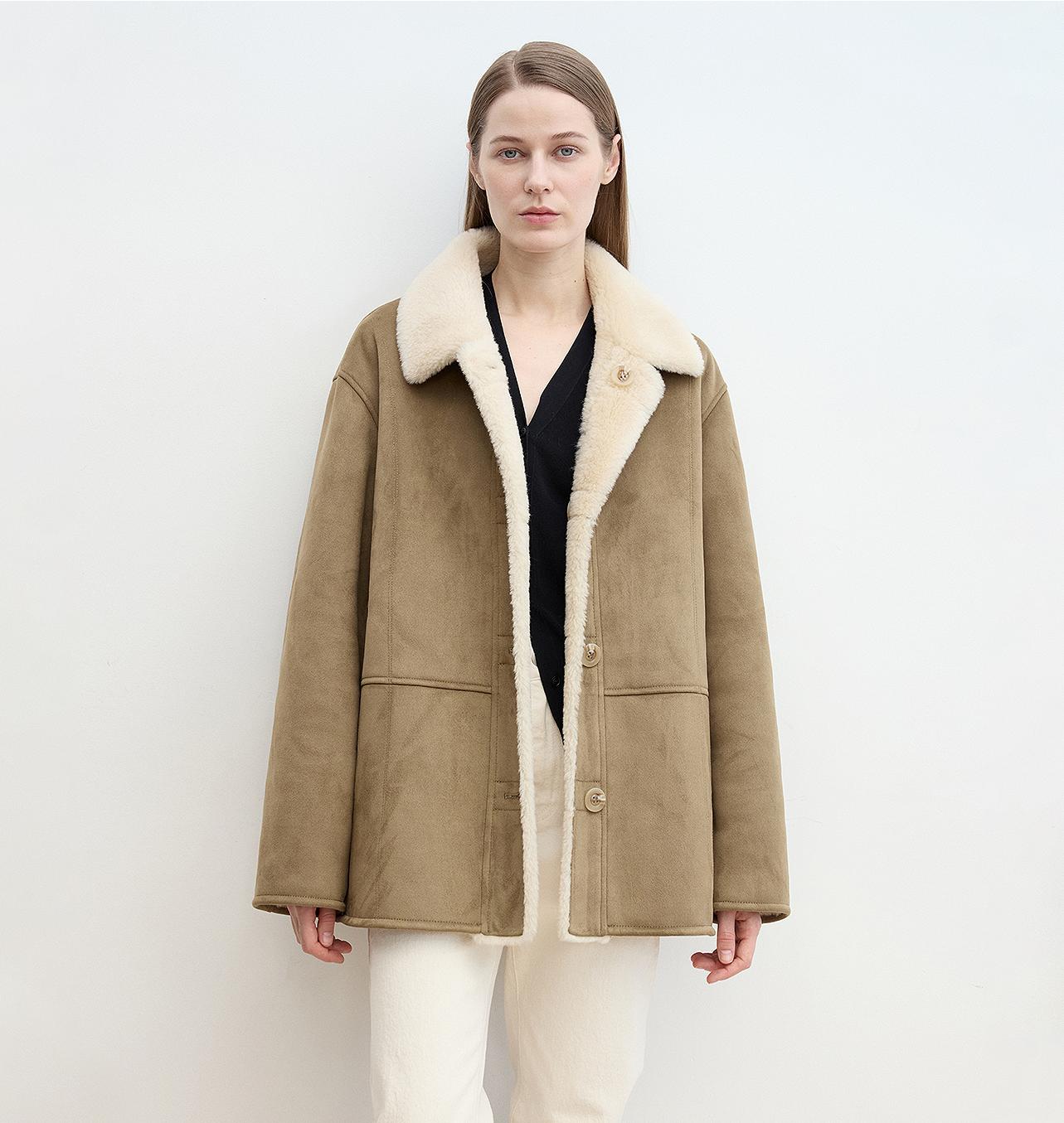 Vintage Manor high quality wool contrast lapel reversible  Shearling jacket-6