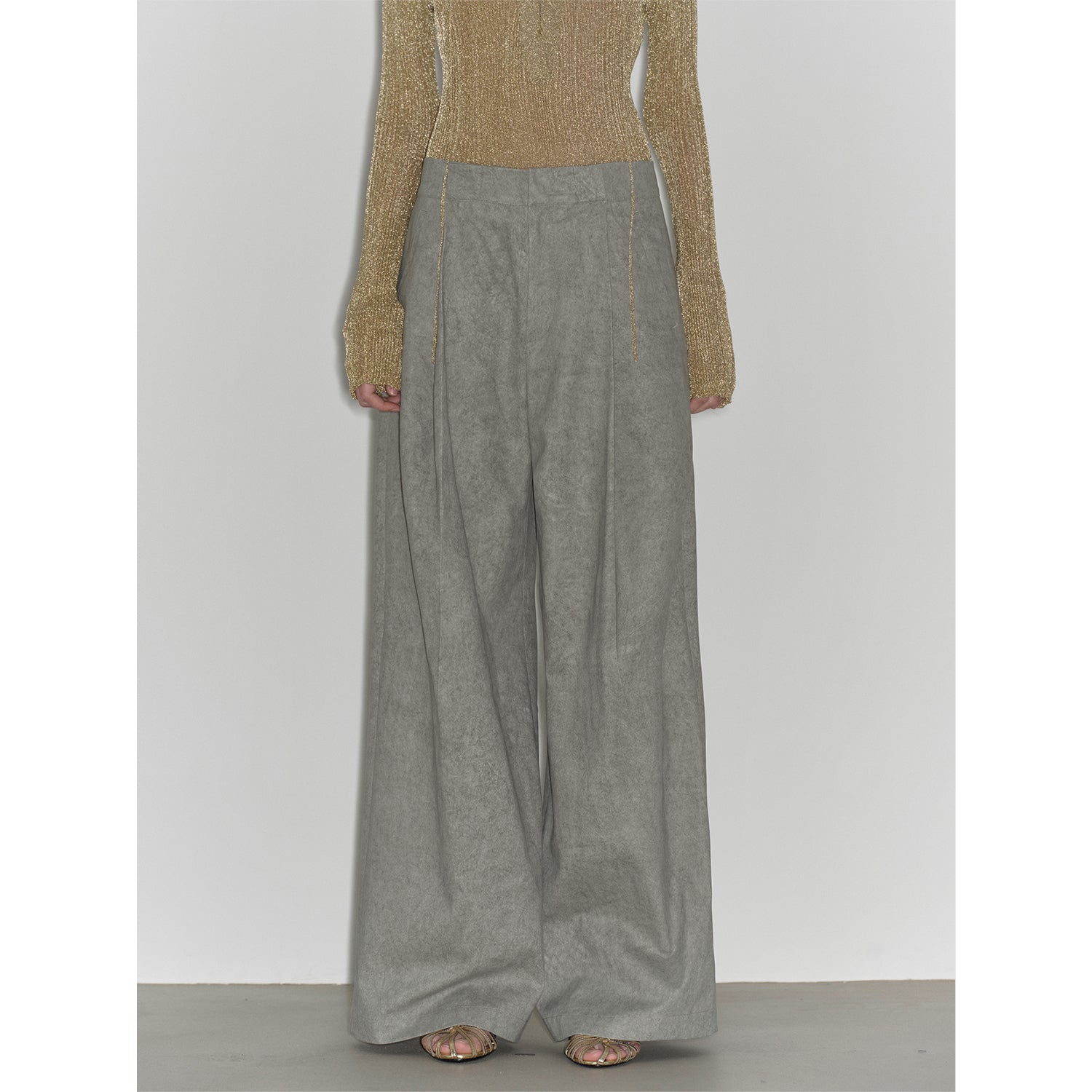 "Light and Shadow Walking" Retro Fashionable Dirty Printed Reverse-Fold Mid-Low-Waist Double-pleat Straight-leg Wide-Leg Casual Pants-5