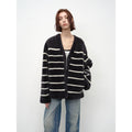 Vitality Girl Classic Simple Versatile Striped Splicing V-neck Drop Shoulder Merino Sheepskin Coat-1