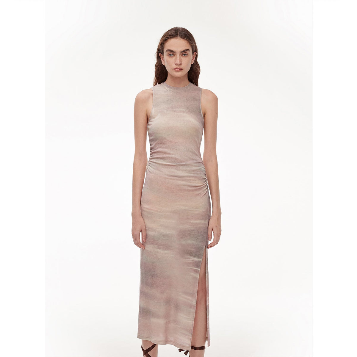 "Half Summer Ball" Fine Wool Blend Sleeveless Slit Long Knit Dress-5