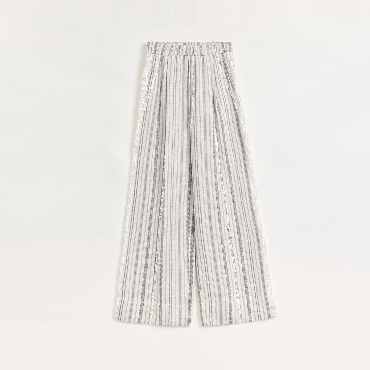 "Fashion Tension" Linen Vertical Stripe Drape Wide Leg Casual Pants-5