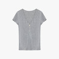 "Simple Color Silent Film" Australian Wool Tencel V-neck Zipper T-shirt-5