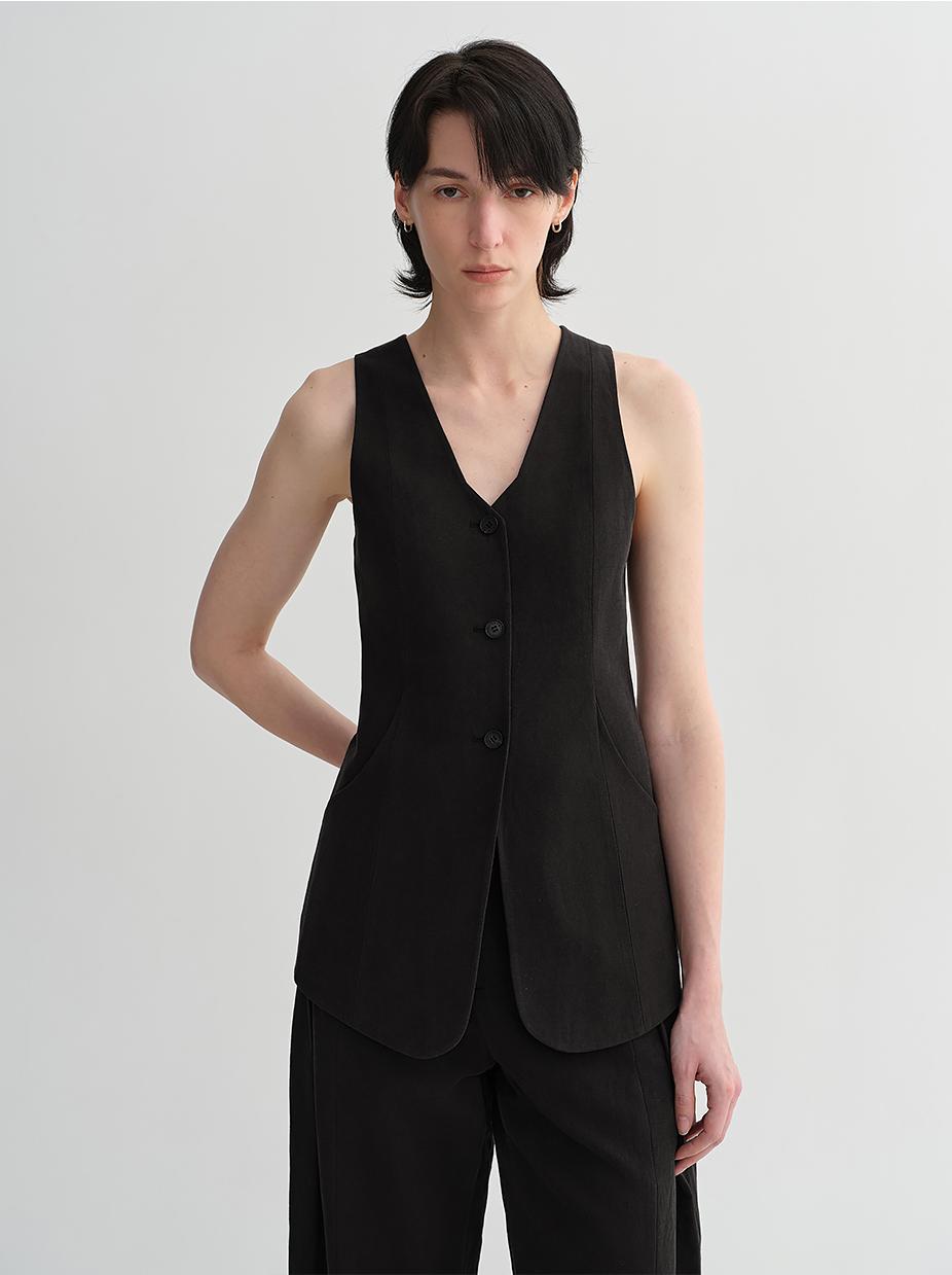 Mulberry silk linen V-neck vest summer suit for women-6