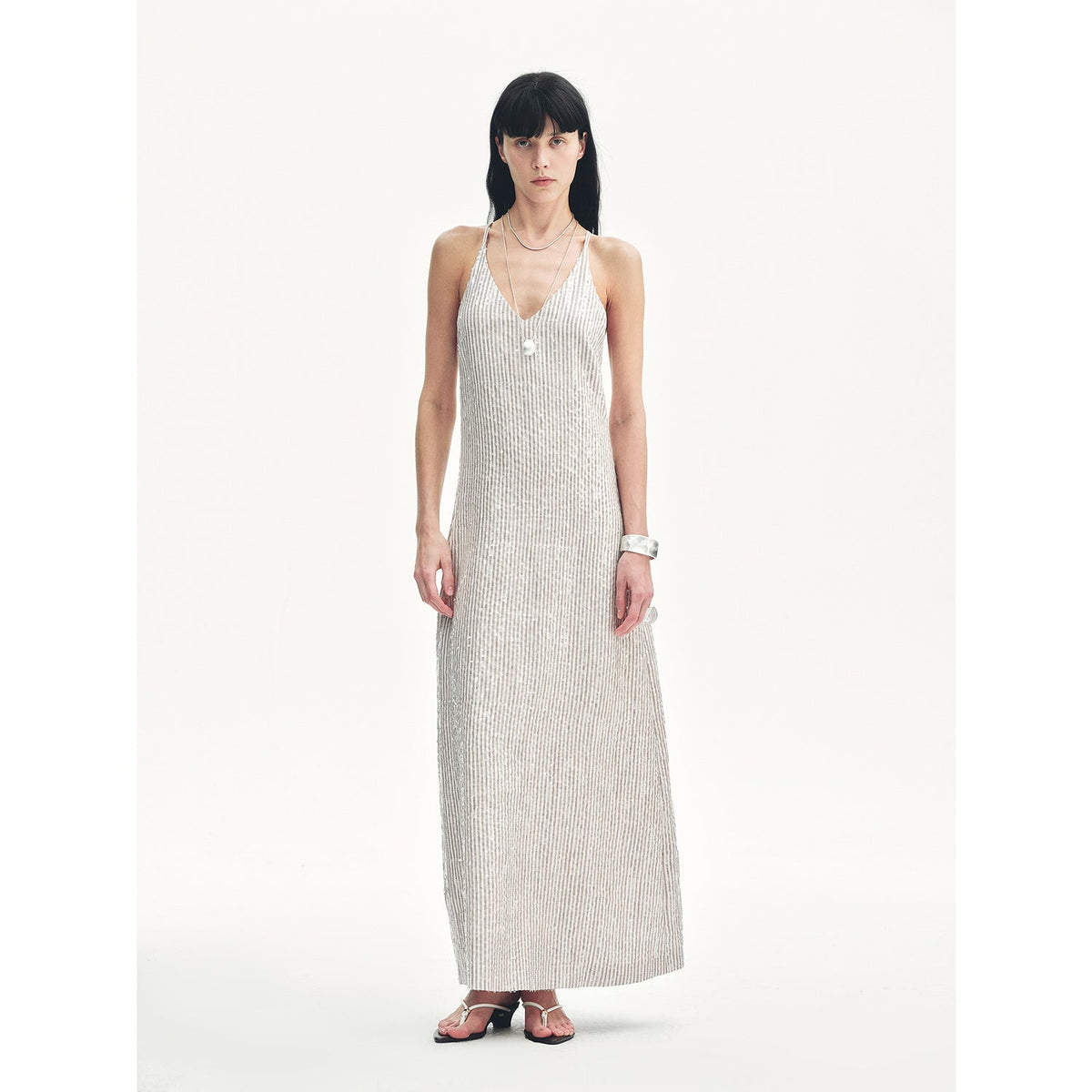 "Galaxy Trace" Linen Sequin Embroidery Dress Summer-5