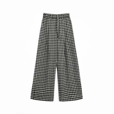 "Plaid Accent" National Style Tencel Acetate Jacquard/Drape Linen Plaid Retro Casual Pants Spring-5
