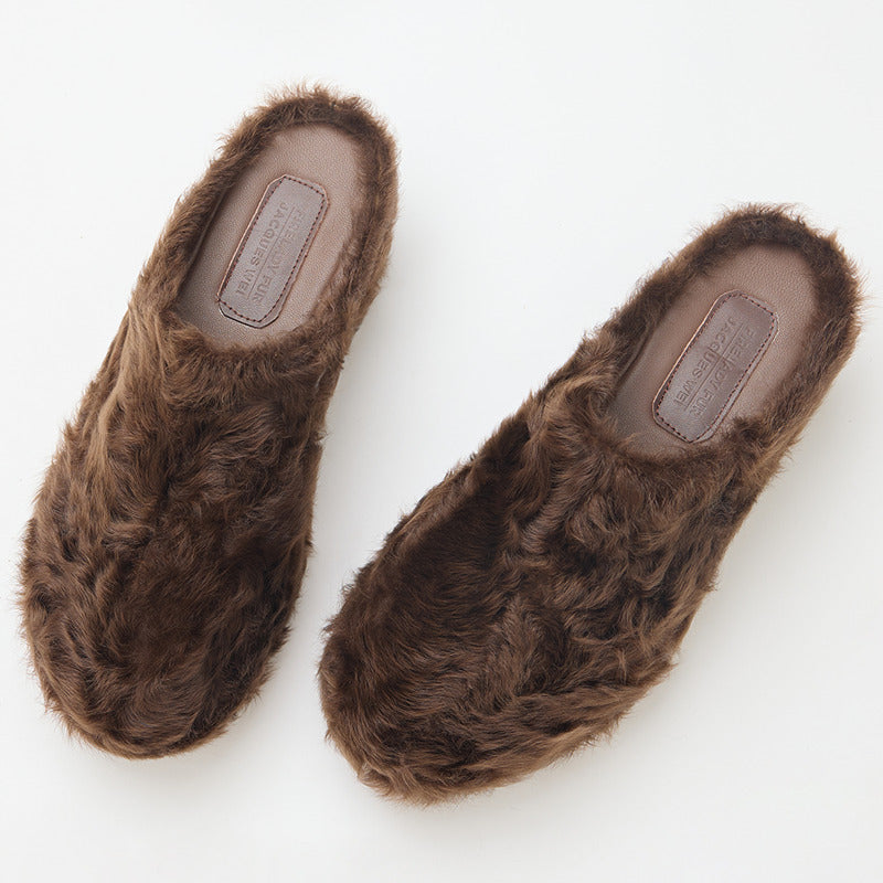 [FF × JW Collaboration - Fur-lined Slip-On Platform Sneakers] Casual and stylish design with wool, slip-on thick-soled sneakers that add height-6