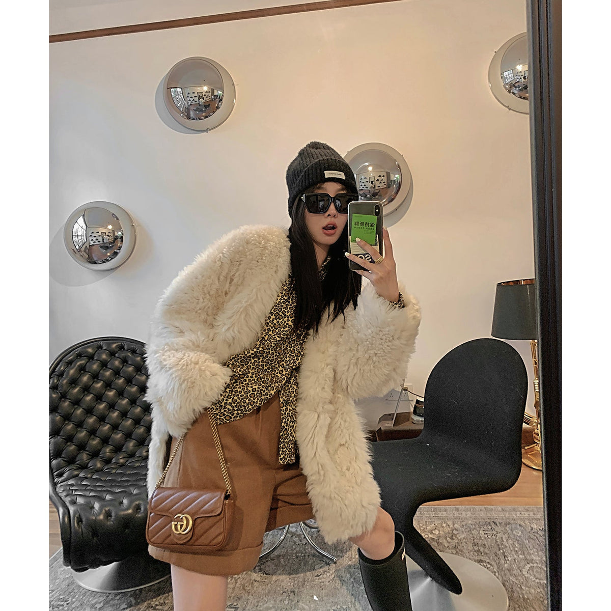 Peach Oolong Tuscan Sheepskin Coat Winter-6