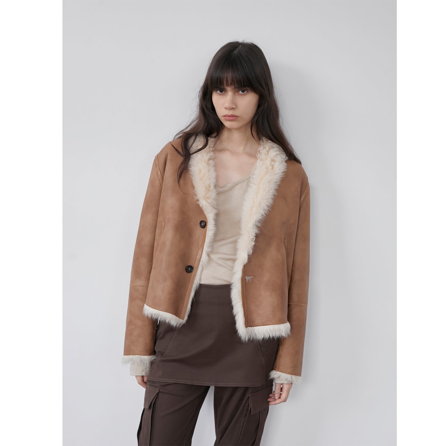 Beethoven's Night Reversible Standing Collar Tuscan Sheepskin Coat-1