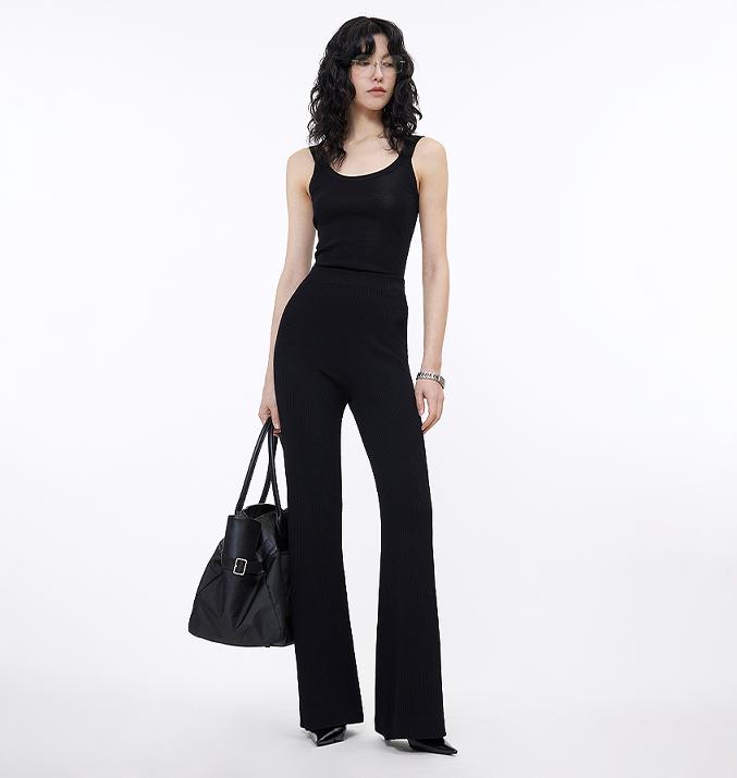 Knitted bootcut trousers, glutinous rice trousers, pit striped casual trousers-0