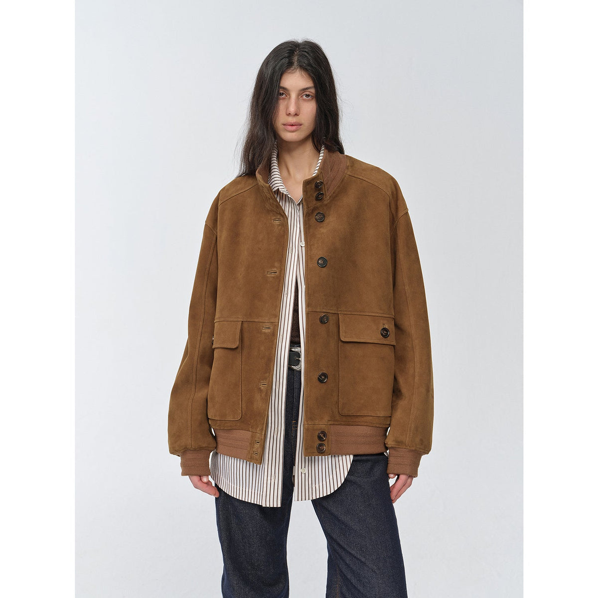 "Spring Whisper" Vintage imported suede sheepskin leather ribbed patchwork jacket-4