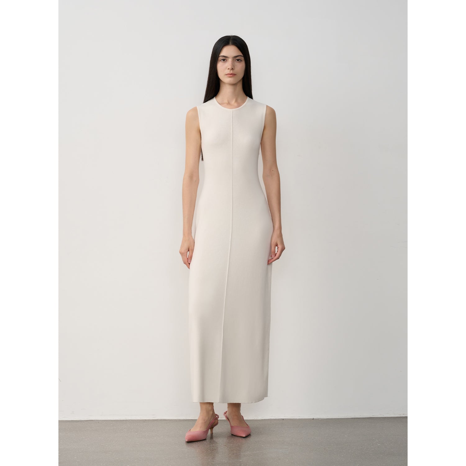 "Island Letters" Limited Edition Baslan Merino Wool Extra Long Sleeveless Lazy Knit Dress-4