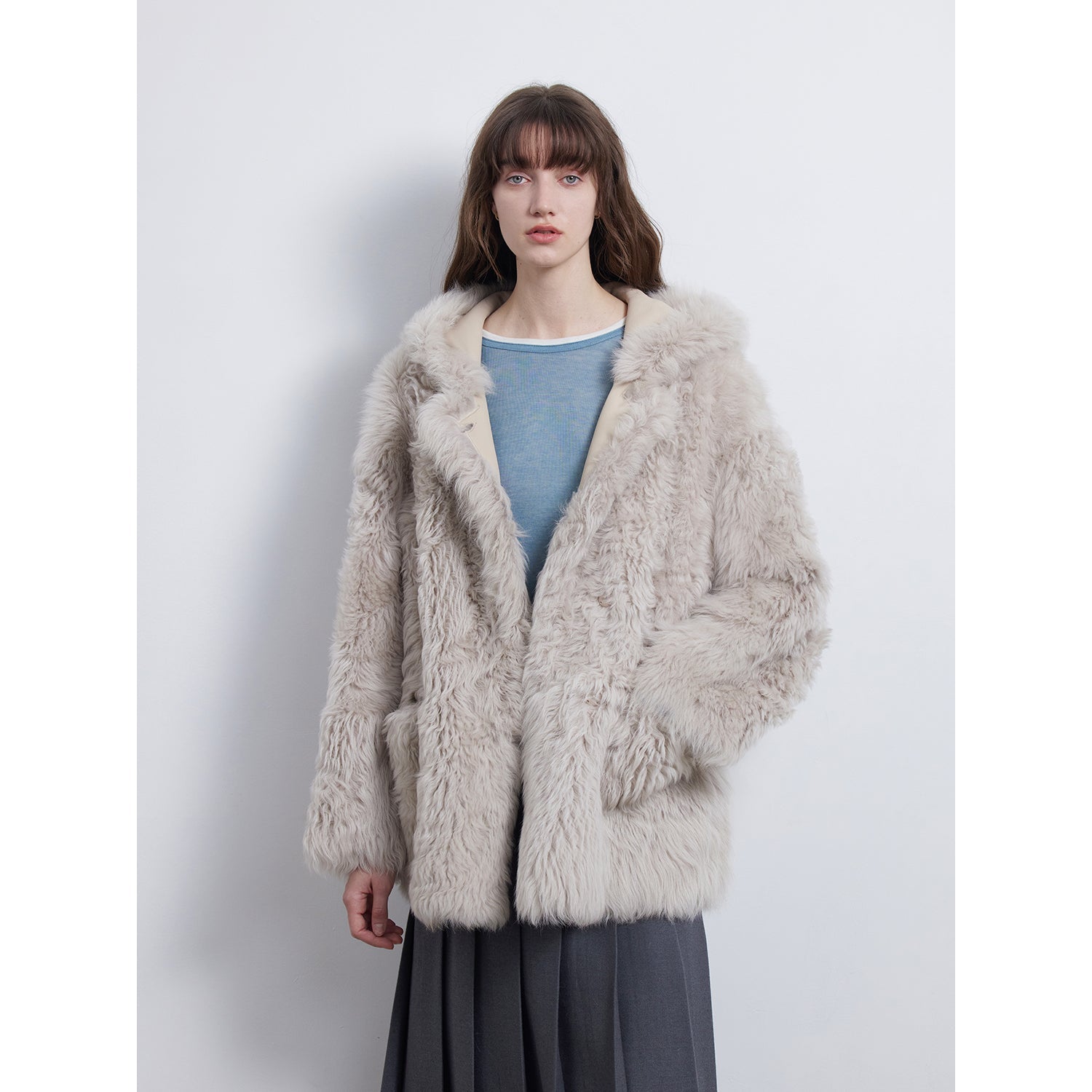 Clouds of smoke become rain Imported Tuscan hooded sheepskin-4