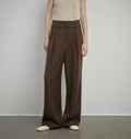 Women's white straight casual wide waist drape floor-length wide leg pants-5