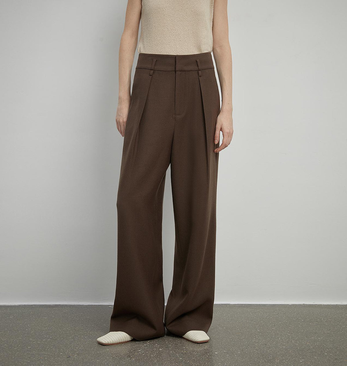 Women's white straight casual wide waist drape floor-length wide leg pants-5