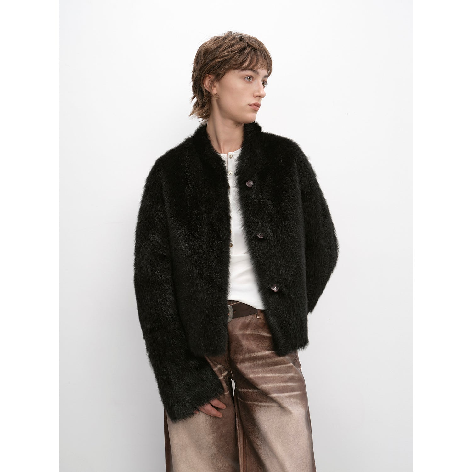"Healing Eros" casual stand-up collar short Tuscany sheepskin fur coat winter-6