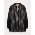 "Bavaria" vintage suede/waxy goatskin leather mid-length suit jacket-5