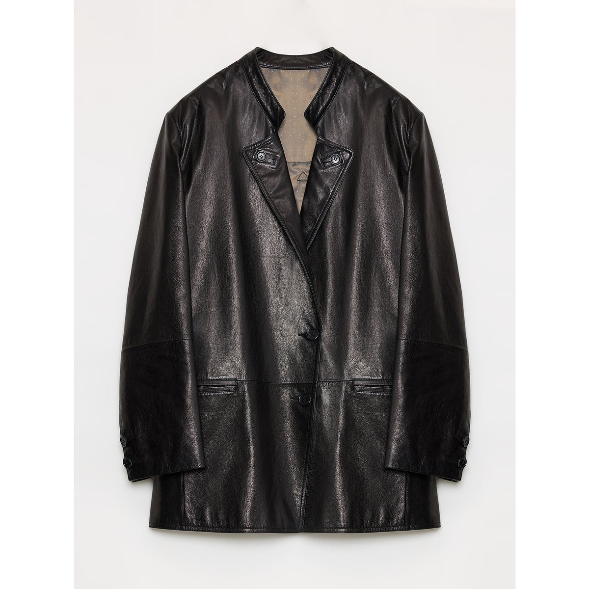 "Bavaria" vintage suede/waxy goatskin leather mid-length suit jacket-5