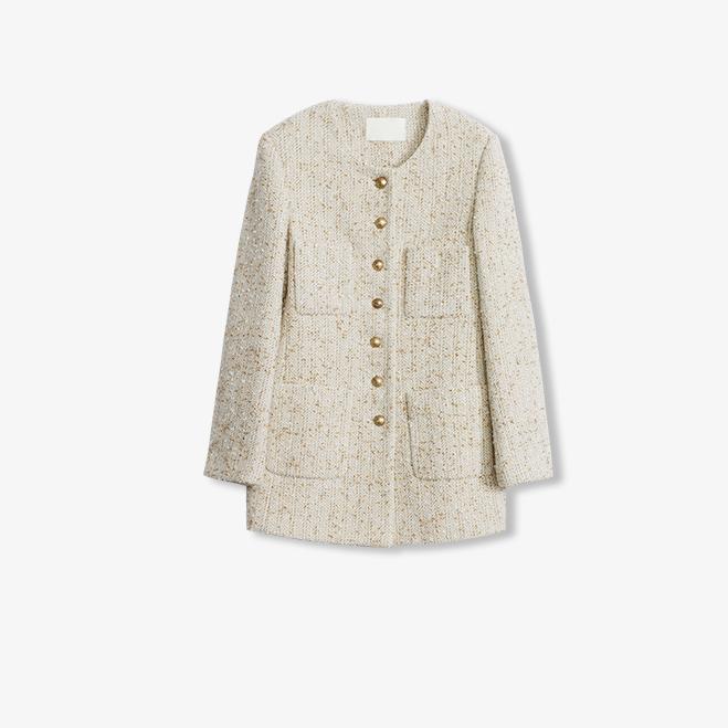 Heavy wool tweed high-end exquisite round neck patch pocket slim Chanel jacket for women-5