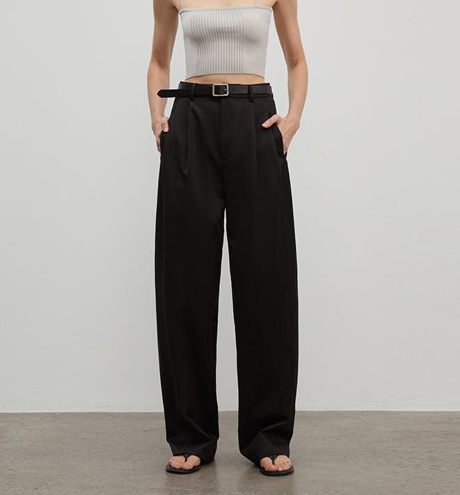 Spliced double-pleat wide-leg trousers straight-leg trousers for women-1