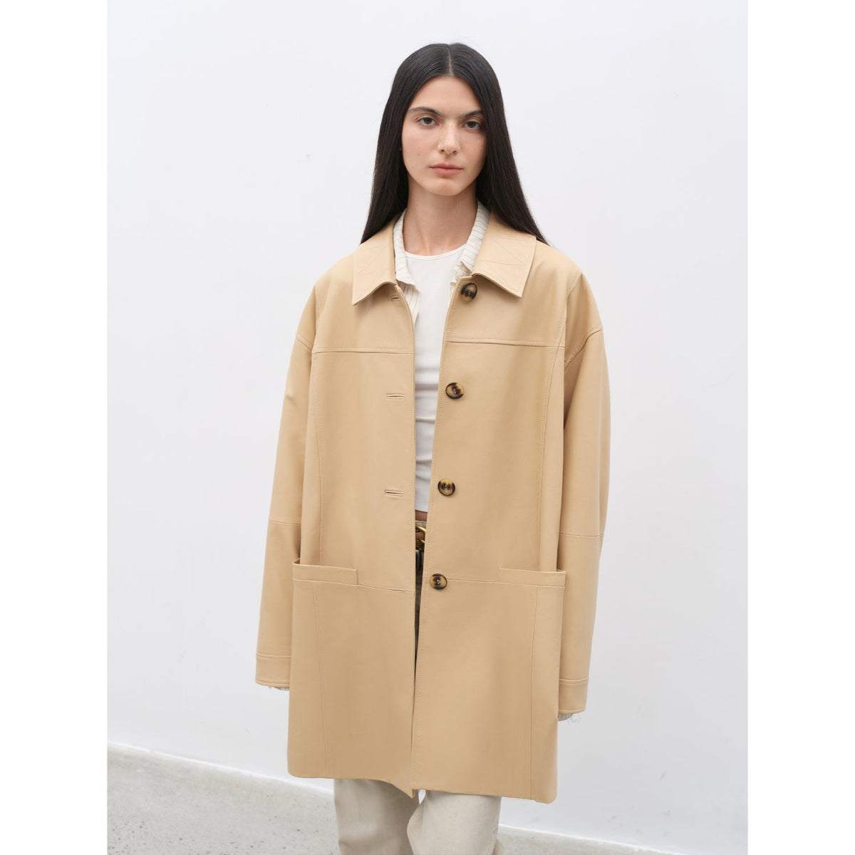 Notting Hill Diary Limited Edition Waxed Goat Leather/Retro Casual Lapel Mid-Length Leather Jacket-6