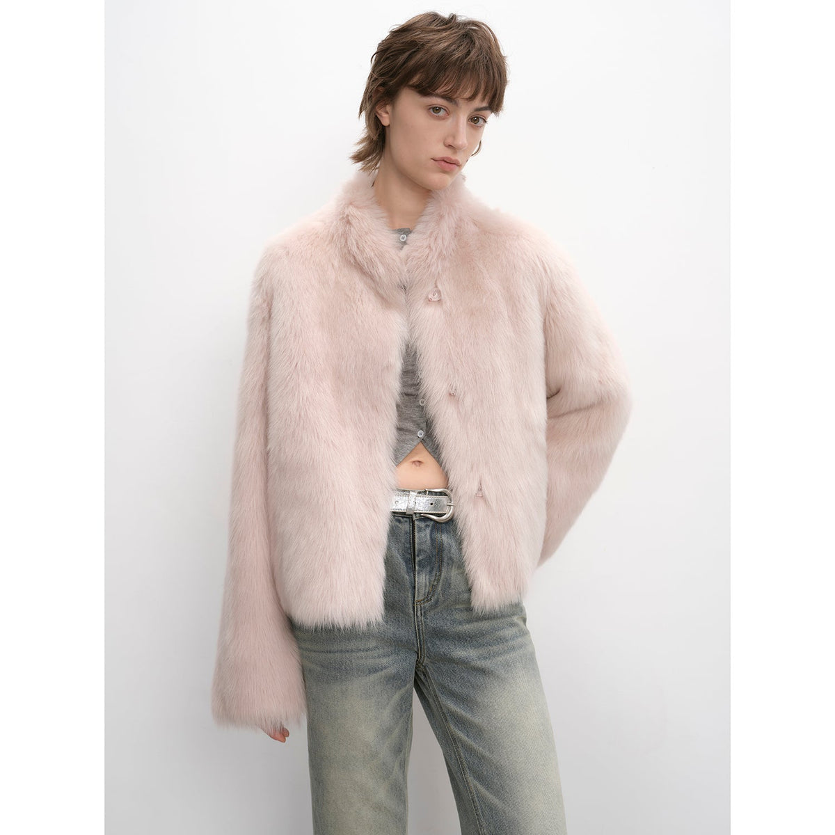 "Healing Eros" casual stand-up collar short Tuscany sheepskin fur coat winter-7