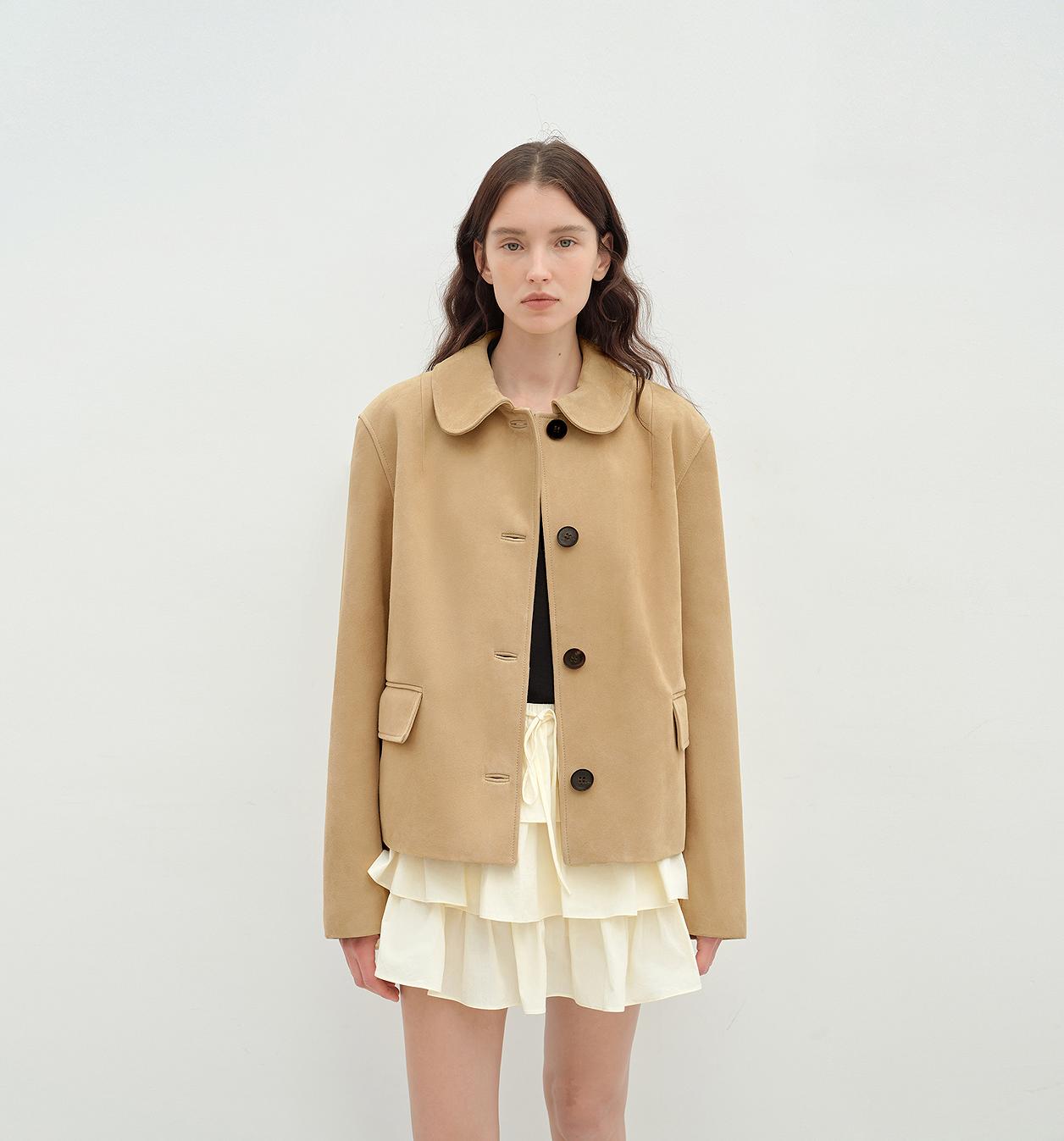 "Velour" high-grade beaded suede leather short leather jacket for women-5
