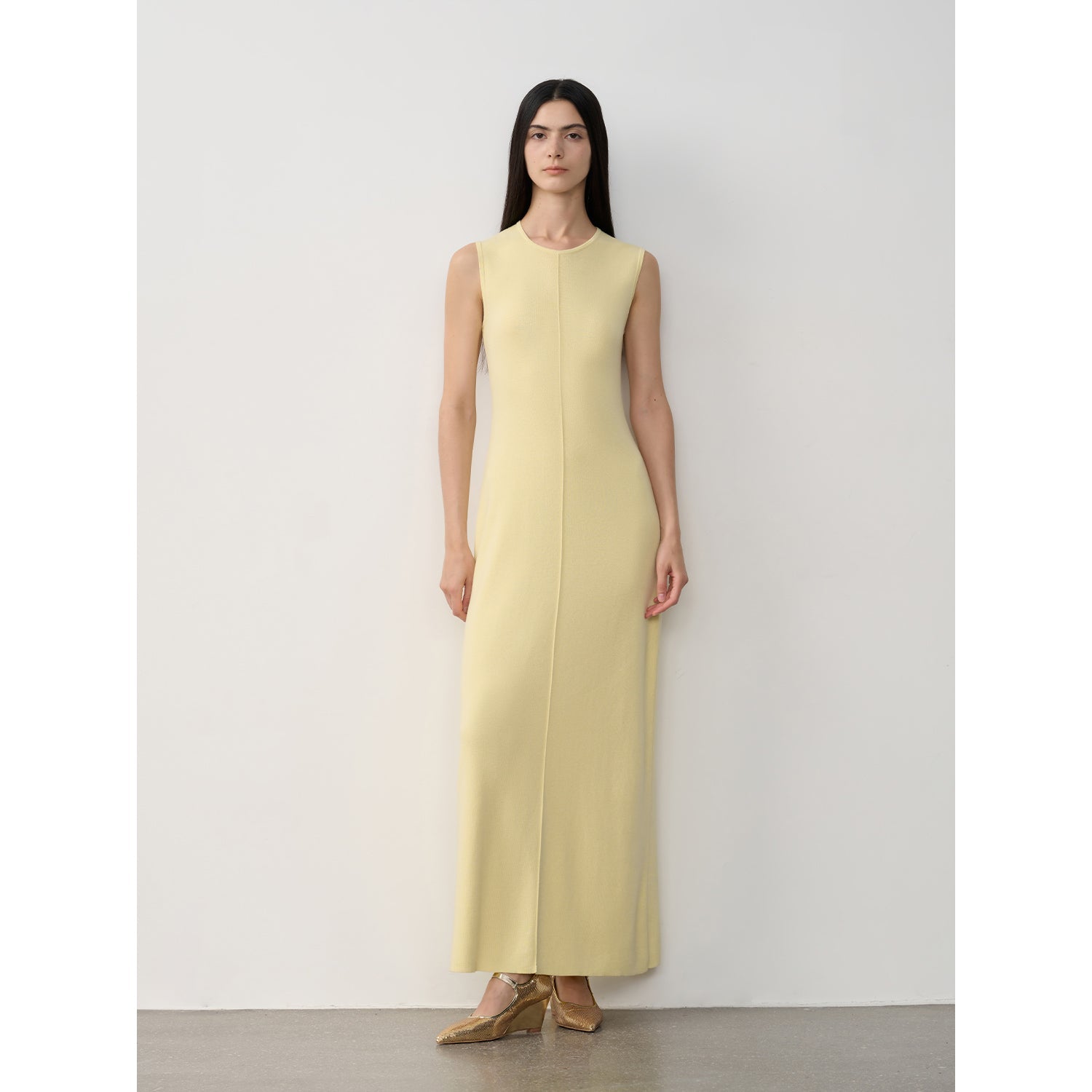 "Island Letters" Limited Edition Baslan Merino Wool Extra Long Sleeveless Lazy Knit Dress-6