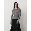 "Modern Tricks" personalized layered Tencel wool fake two-piece splicing one-shoulder versatile knitted top-5