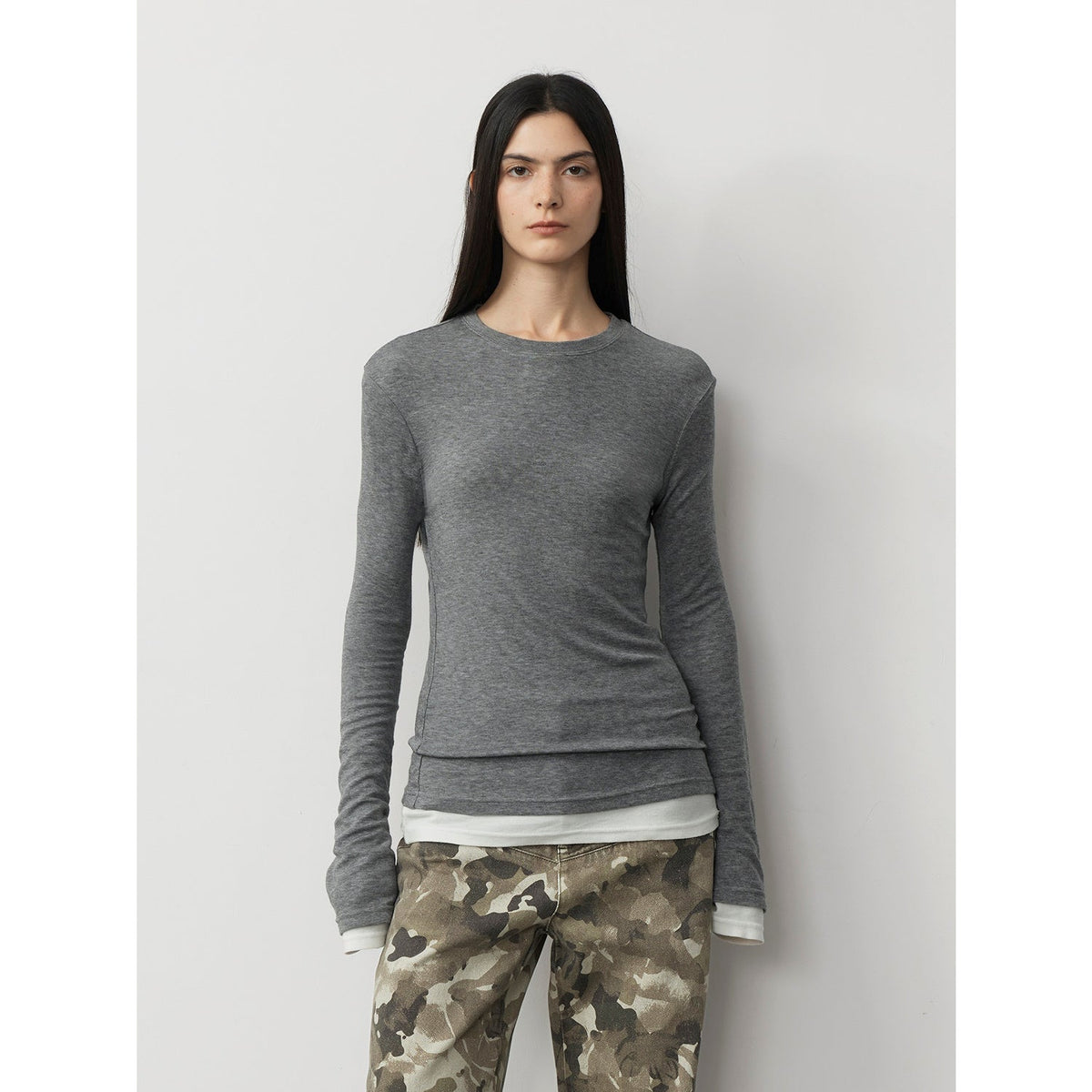 Lyocell wool stretch comfortable breathable fit minimalist solid color long-sleeved T-shirt-6