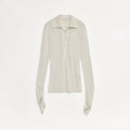 "Eiffel" light luxury silver silk knitted slightly transparent tie lapel slim drape long sleeve knitted top-5