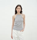 "Moussaka" wooden beaded lace-up halterneck knitted vest-5