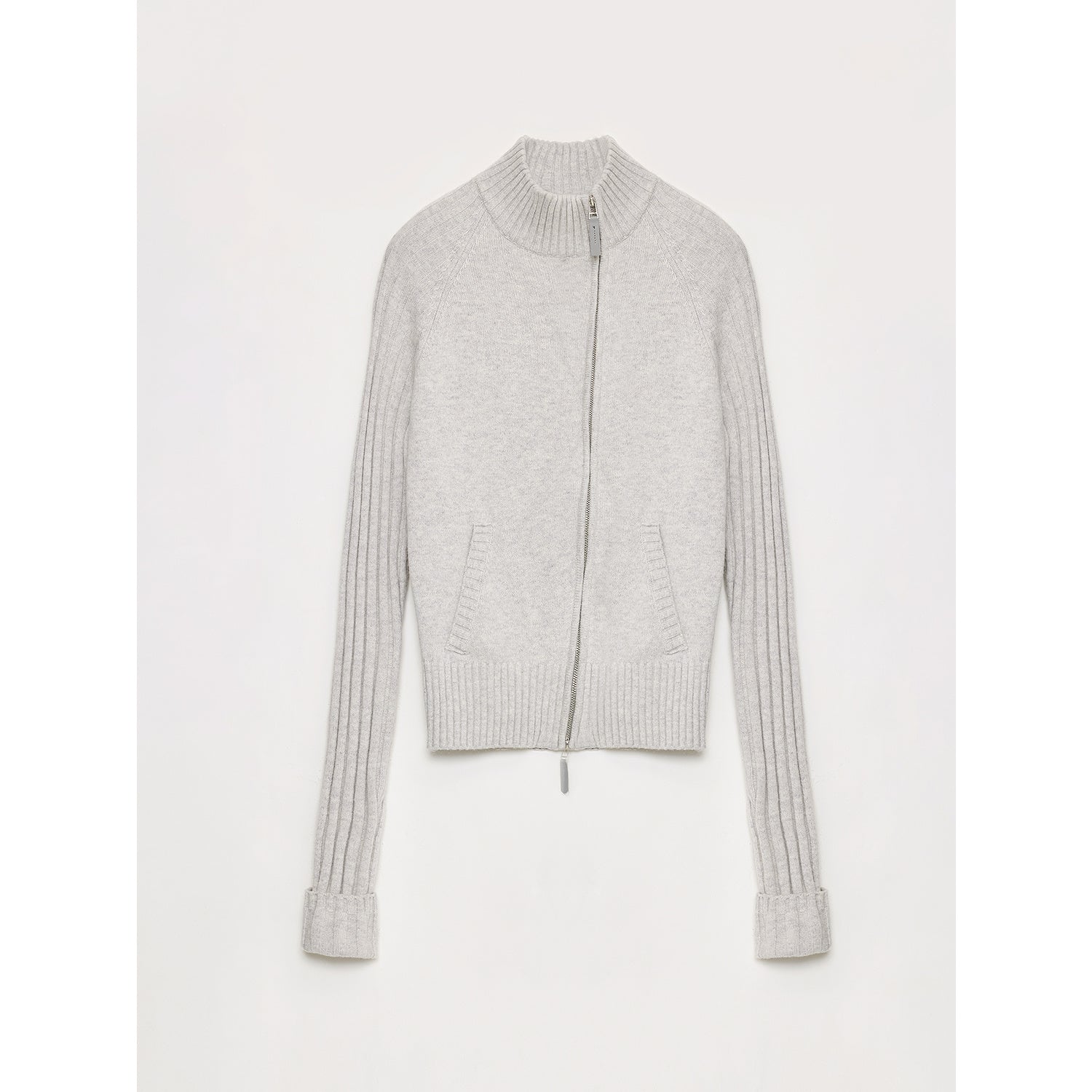 "Senna Melody" oblique placket fine merino wool and cotton blend zipper knitted cardigan top for women-8