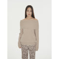 "Warm Women's Formula" French simple and versatile merino wool blended one-neck off-the-shoulder sweater-0