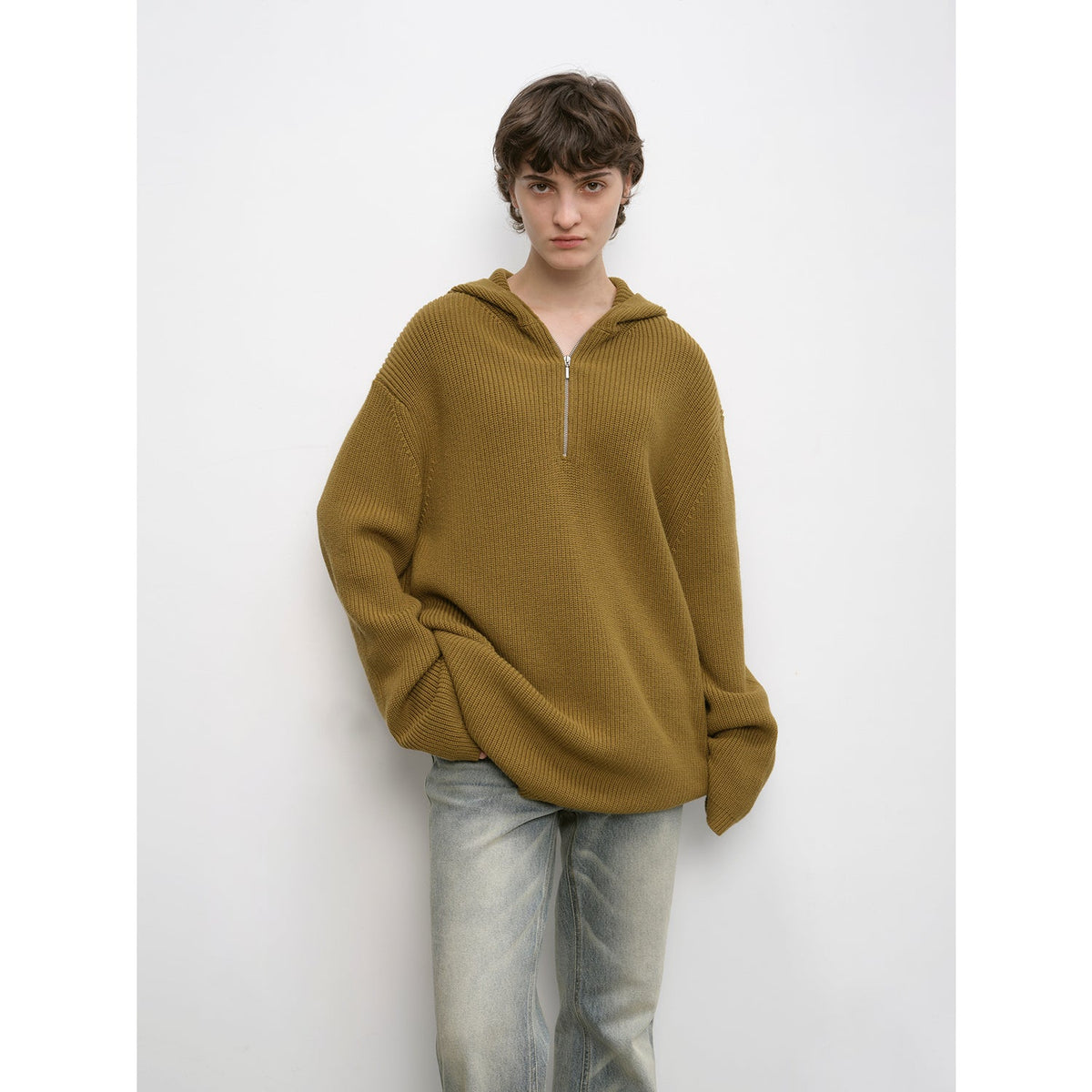 "Autumn Ticket" Simple and versatile Zhongding 30s wool blend hoodie zipper round neck sweater-6