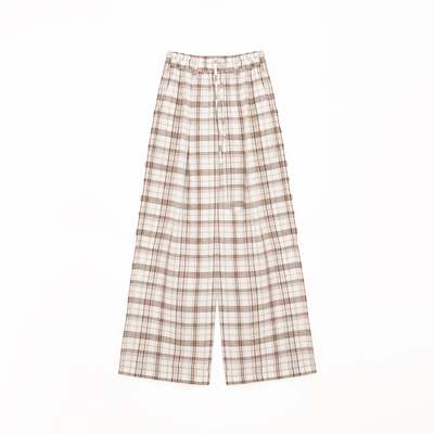 "Plaid Accent" National Style Tencel Acetate Jacquard/Drape Linen Plaid Retro Casual Pants Spring-7