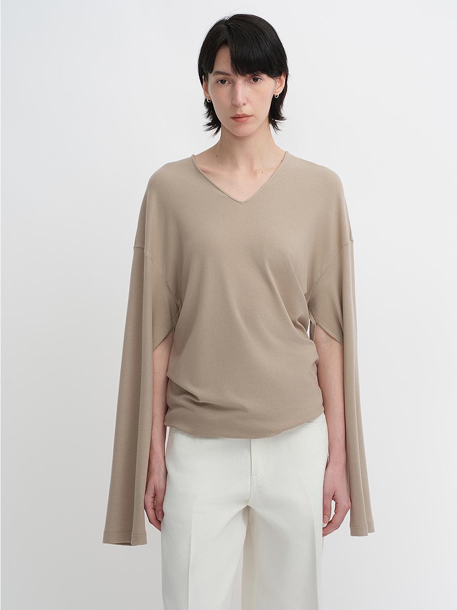 Machine washable Tencel wool V-neck two-wear elastic hem T-shirt bottoming shirt-5