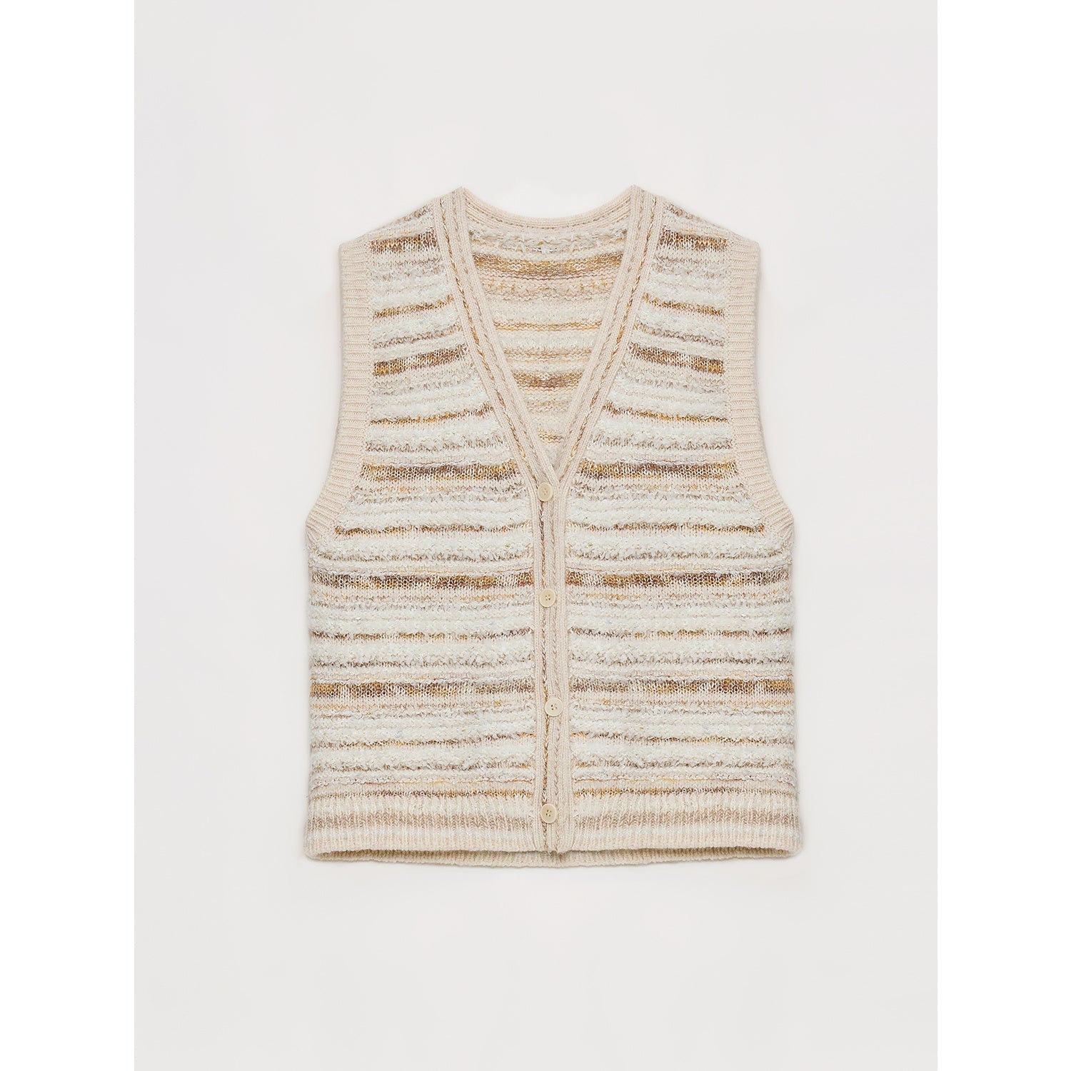 "Nice Weekend" striped mixed woven V-neck early spring layered knitted cardigan top/vest-5