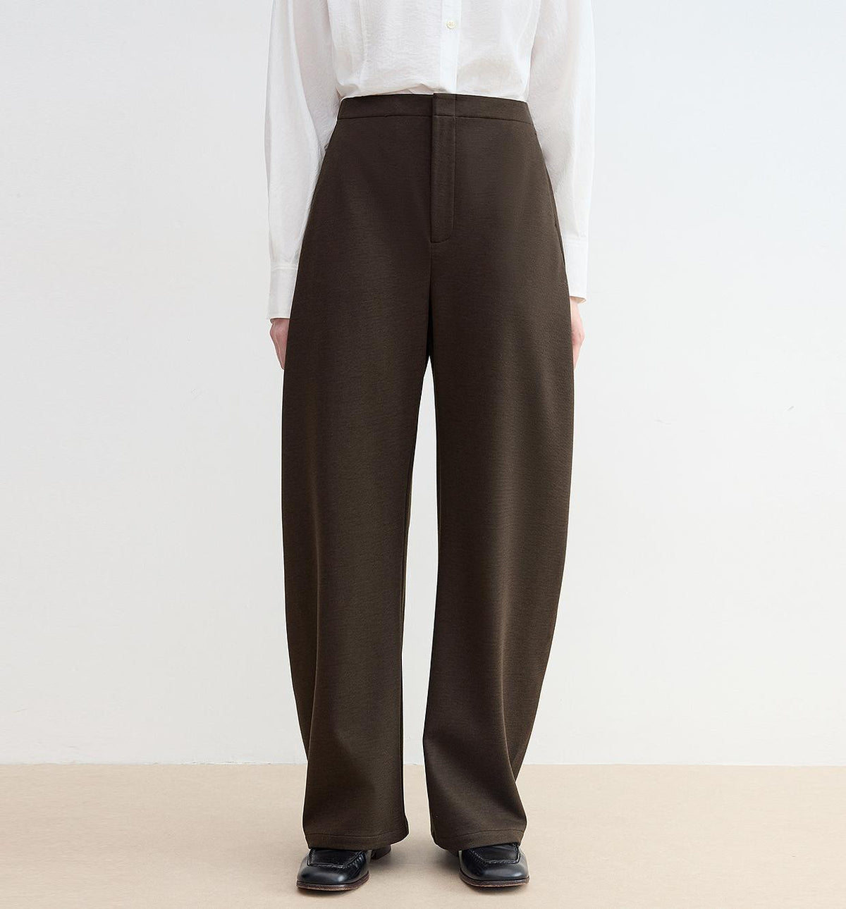 "Nostalgic Stroll" Wool Blended High Waist Curved Scimitar Casual Pants for Women-1