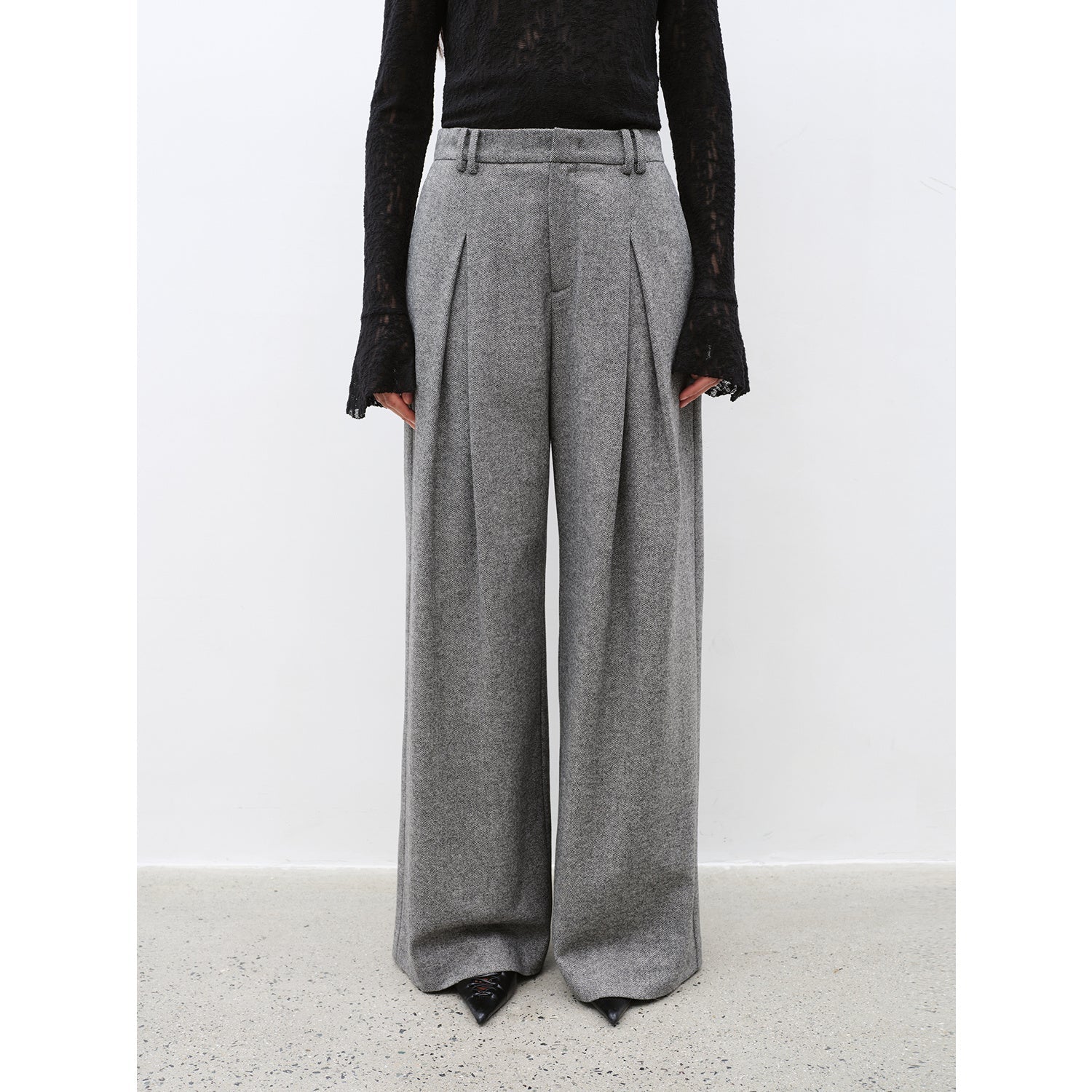 "City Stroll" casual and relaxed wool-blend double-pleated straight draped wide-leg casual trousers for autumn-6
